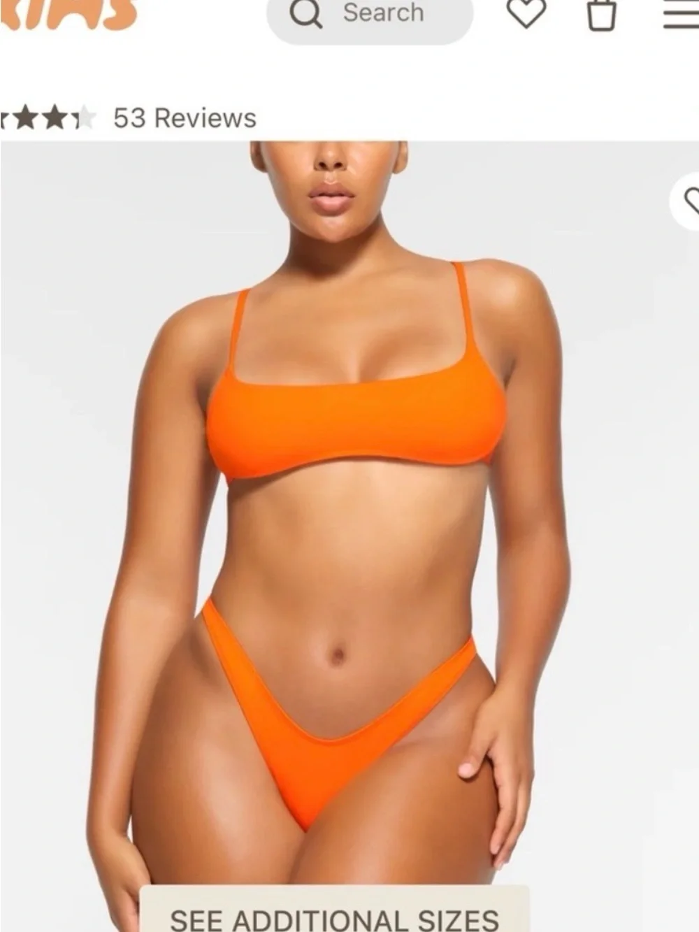 Skims bright orange micro scoop bikini top sz Med